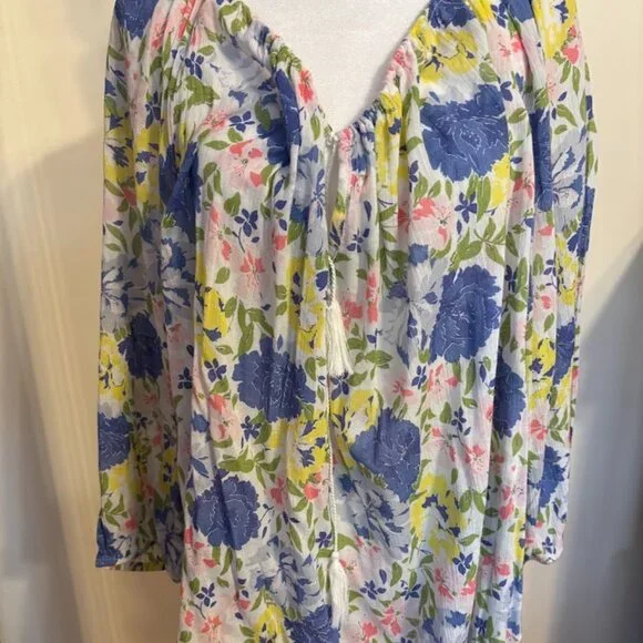 NWOT CHAPS Multi Color 100% Cotton Long Sleeve Blouse - size 3x - Picture 1 of 16